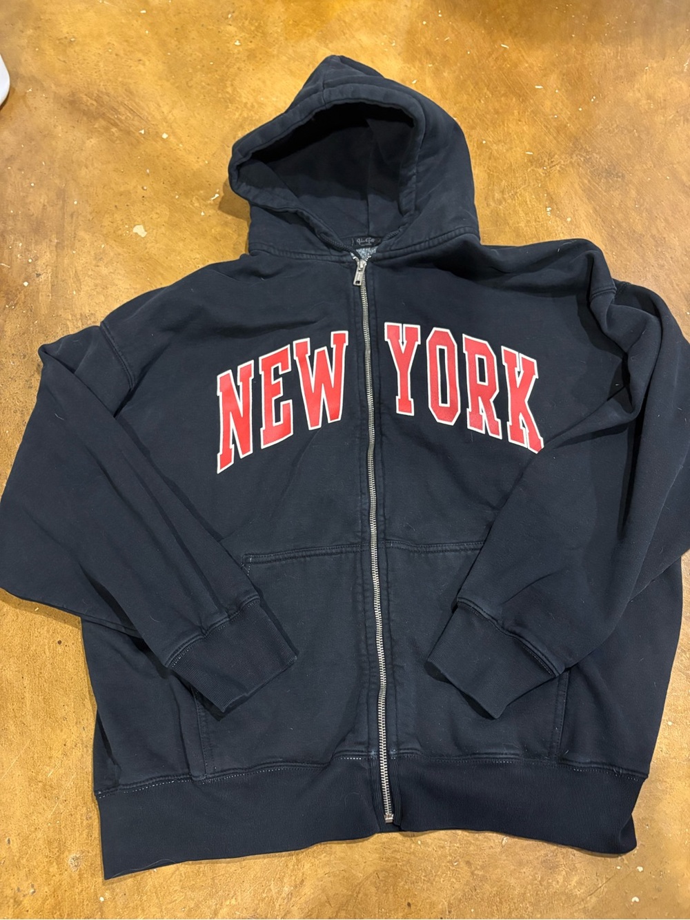Brandy Melville Black Zip-Up Hoodie with Red NEW YORK Lettering